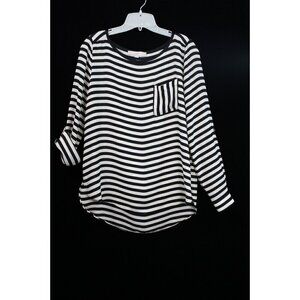 LOFT Women's Black & White Striped Long Sleeve Blouse With Pocket Size S